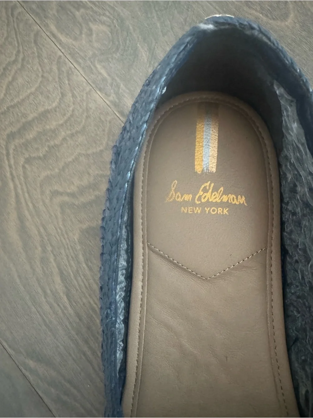 Sam Edelman Navy Blue Espadrille Flats with Gold Logo