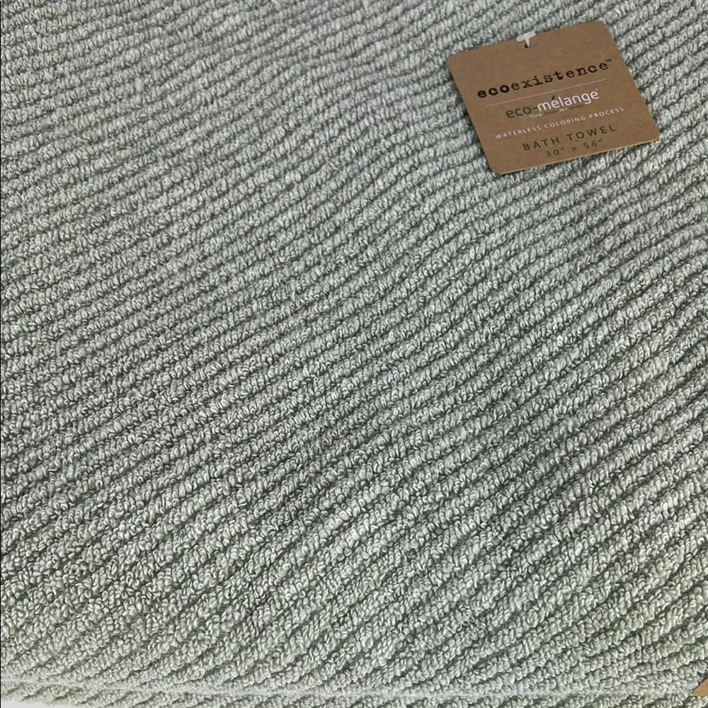 Ecoexistence Bath Towel Set Green Textured Zero Twist Loops Set of 2 NEW