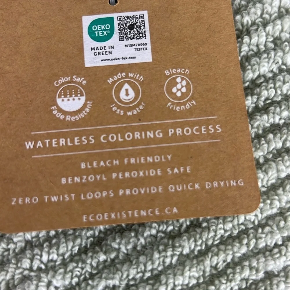 Ecoexistence Bath Towel Set Green Textured Zero Twist Loops Set of 2 NEW