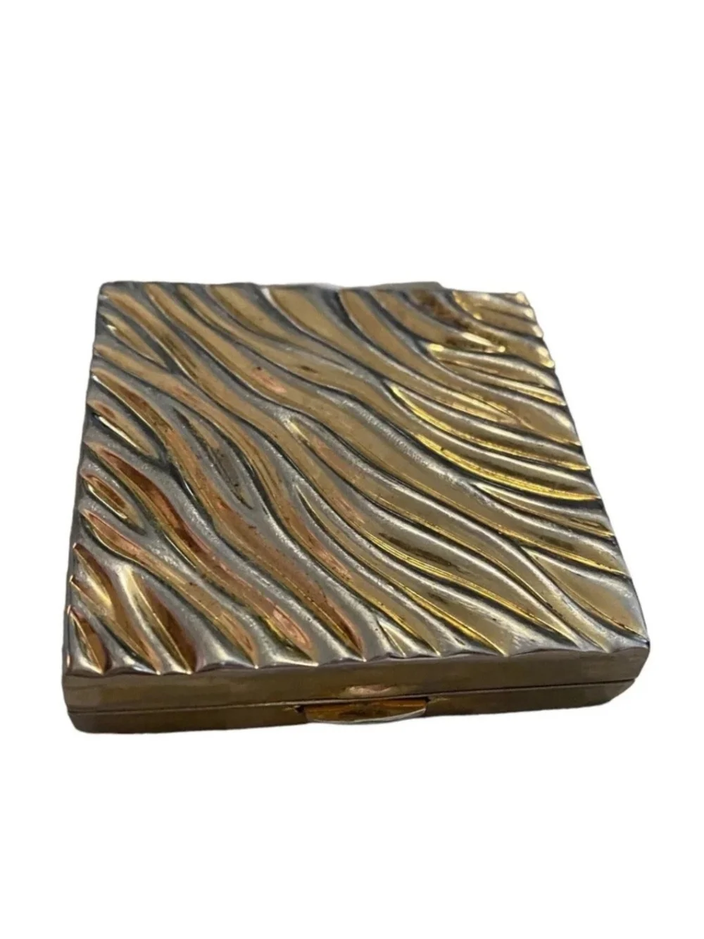 Vtg Estee Lauder Gold Tone Compact Wavy Textured Case Mirror Makeup Glam Purse