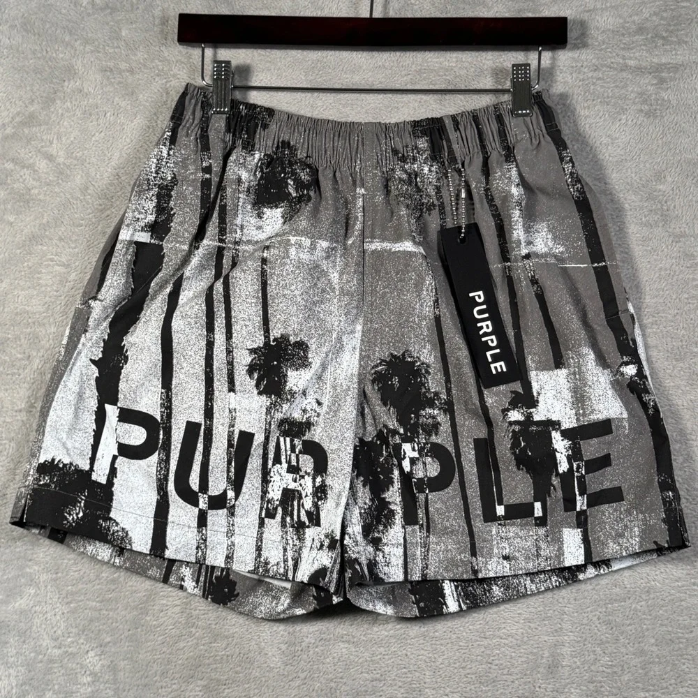 Purple Brand Shorts Mens S Gray Black Palm Tree Mirage All Round