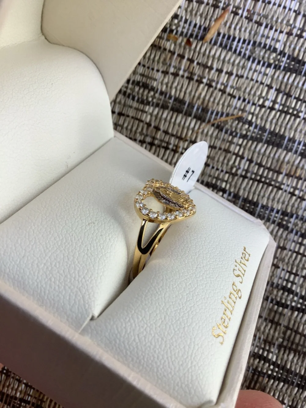 NIB Cynthia Rowley Sparkle Sterling Silver Gold Heart Ring Mary Madonna 7