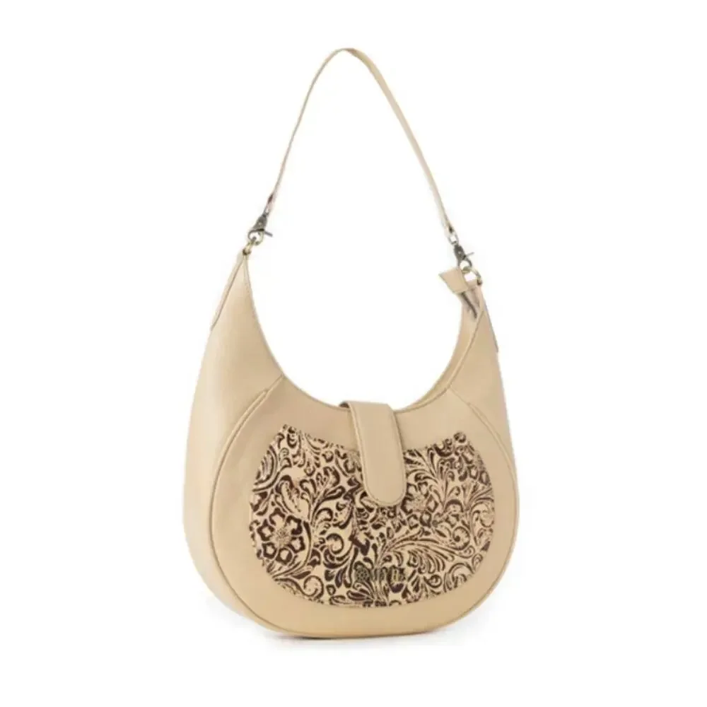NWT Western Alanna Embossed Leather Mini Hobo Bag in Vanilla Noir