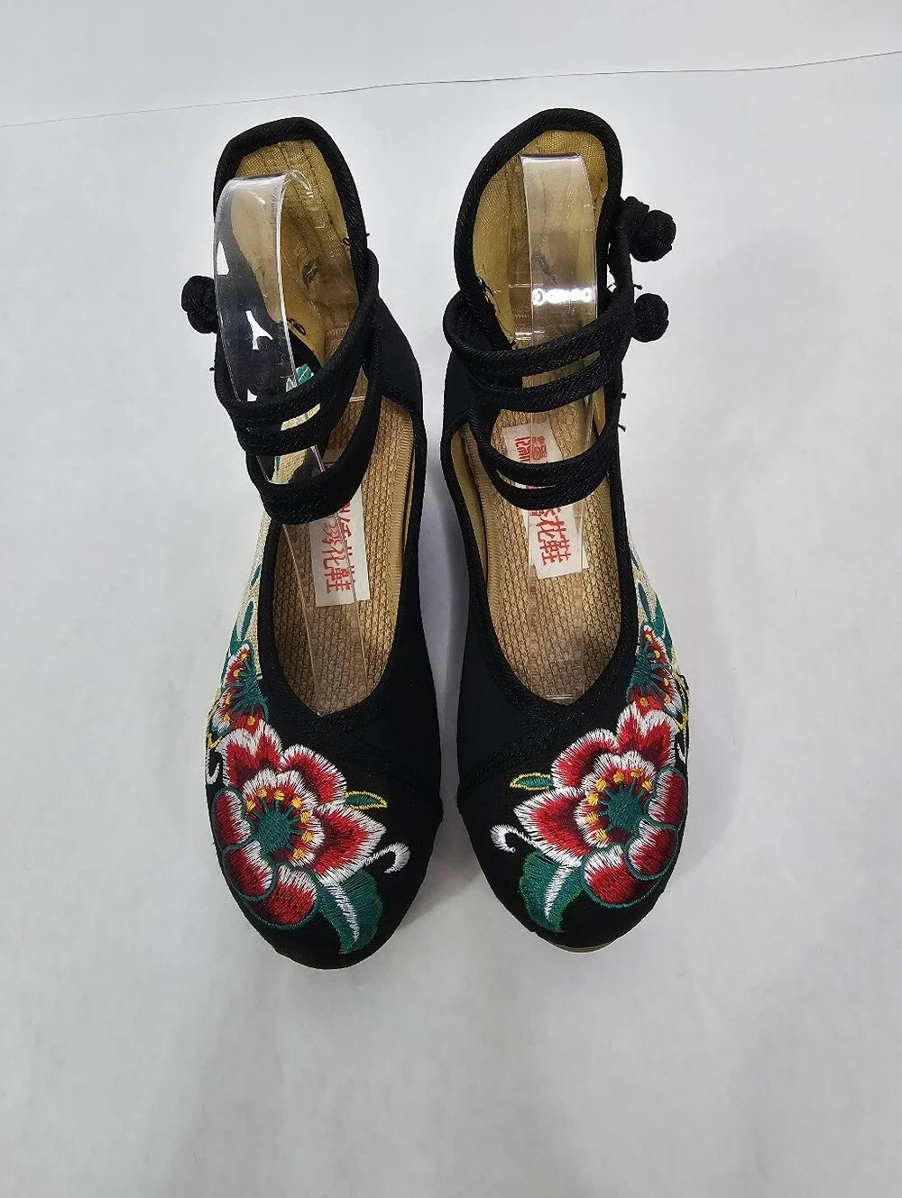 Chinese Floral Embroidered Wedge Mary Janes