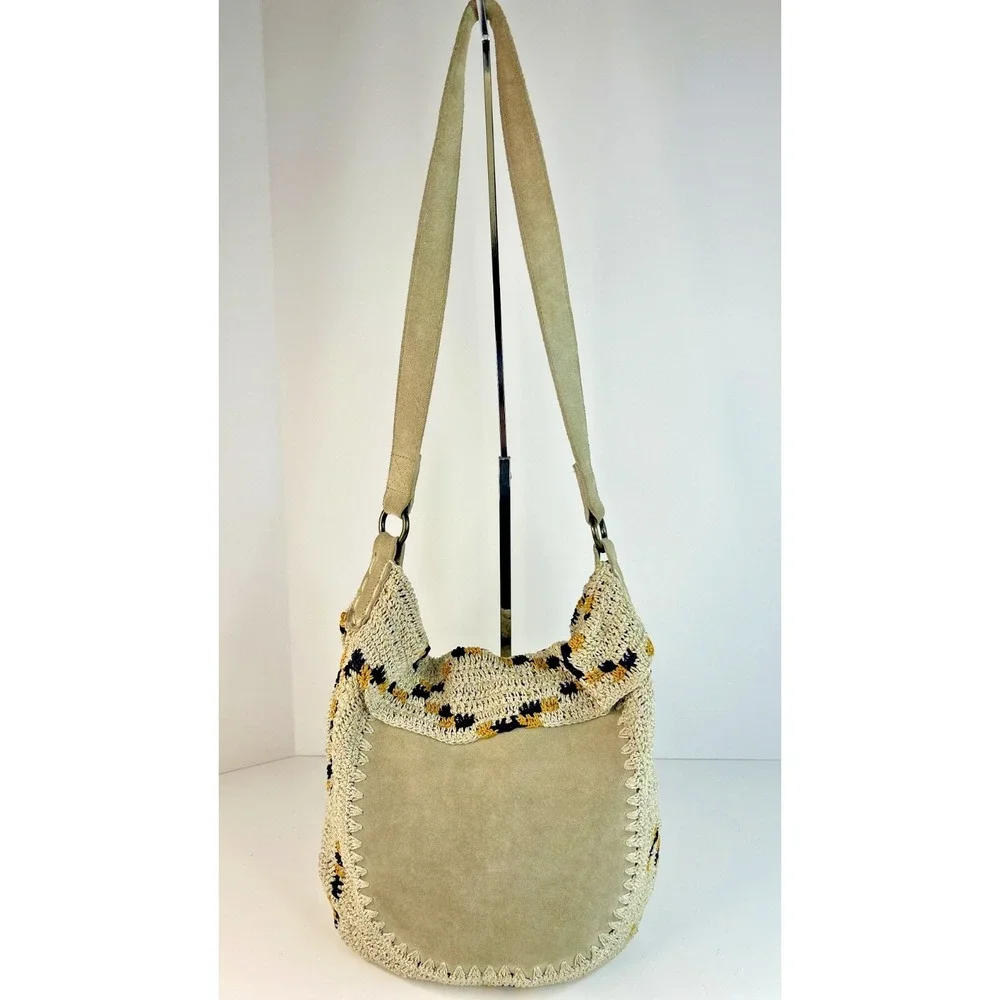 Jasper & Jeera Dauphine Hobo Bag Medium Gray Suede Crochet Cross Body $148