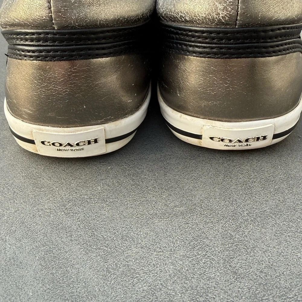 Coach Francesca lace-up sneakers in black metallic silver/pewter trim‎ 9.5