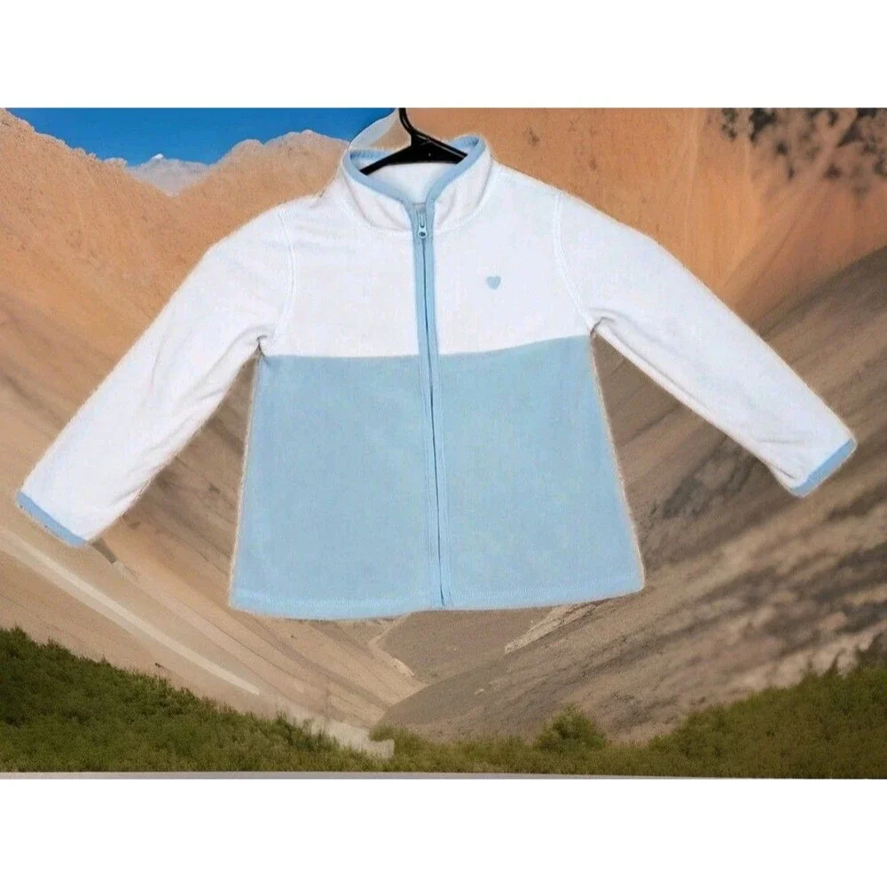 OshKosh B'gosh 3T Toddler Girls Blue Zip Up Sweater Heart Print Jacket Knit