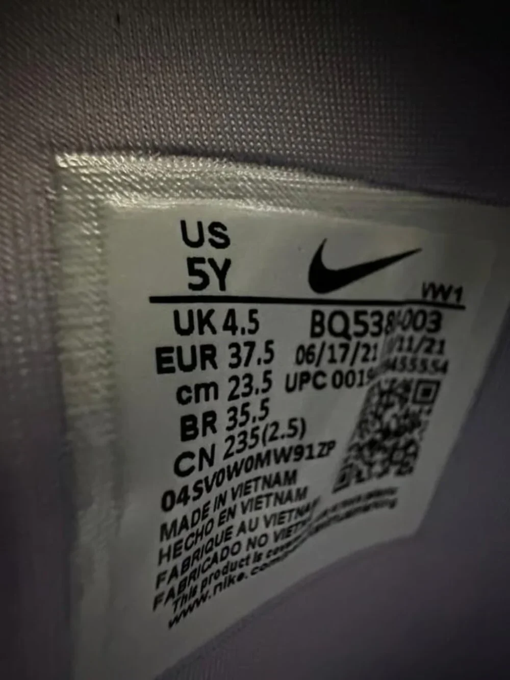 Nike tagged size