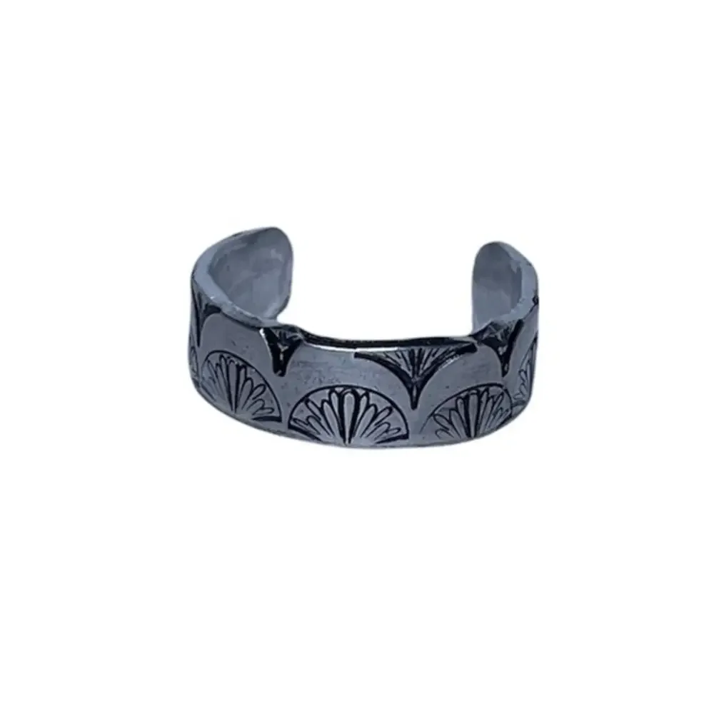 Handmade 9 stamped boho‎ Art Deco mandala hypoallergenic adjustable cuff ring