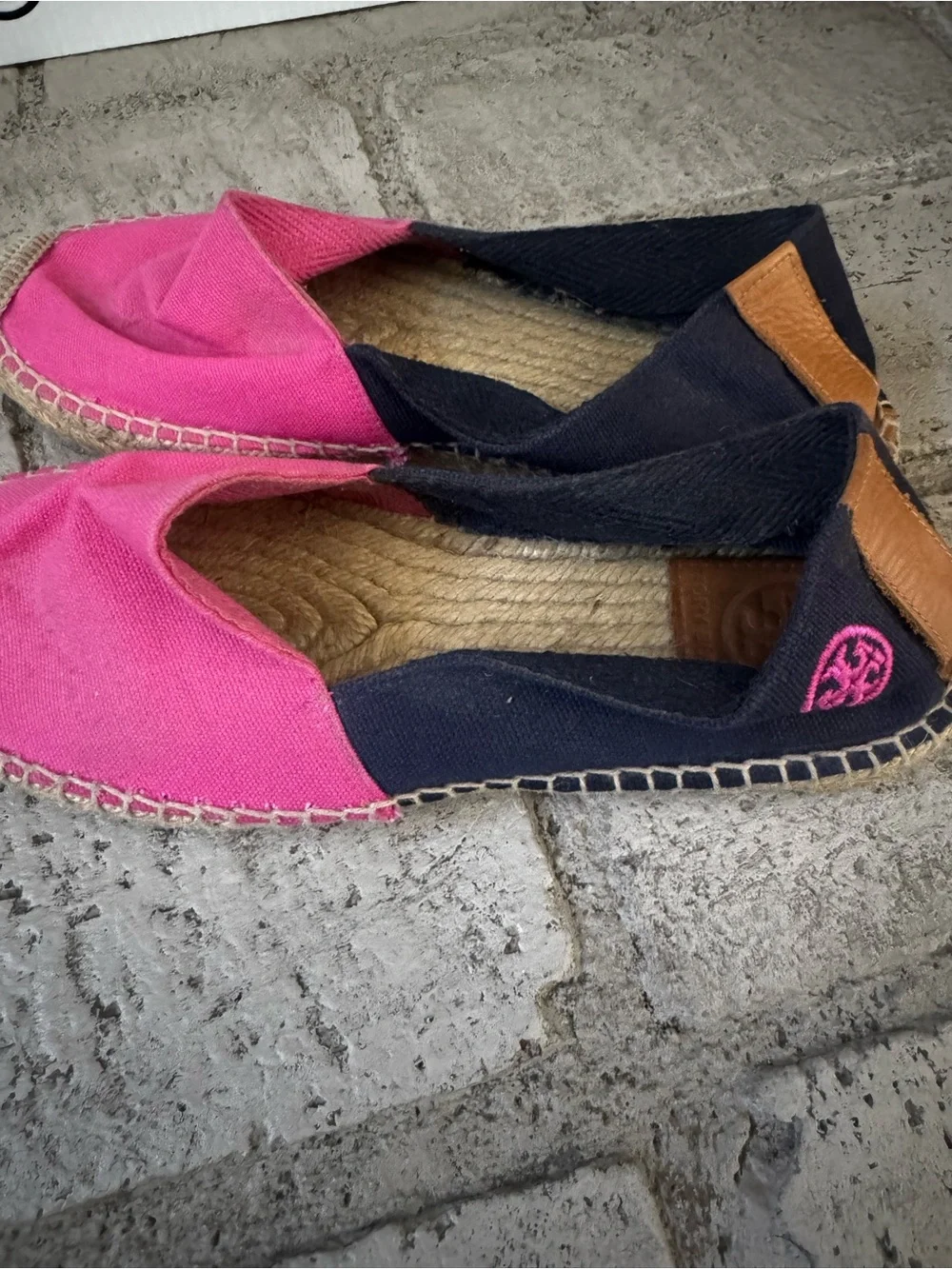 Tory Burch Pink and Navy Canvas Espadrilles