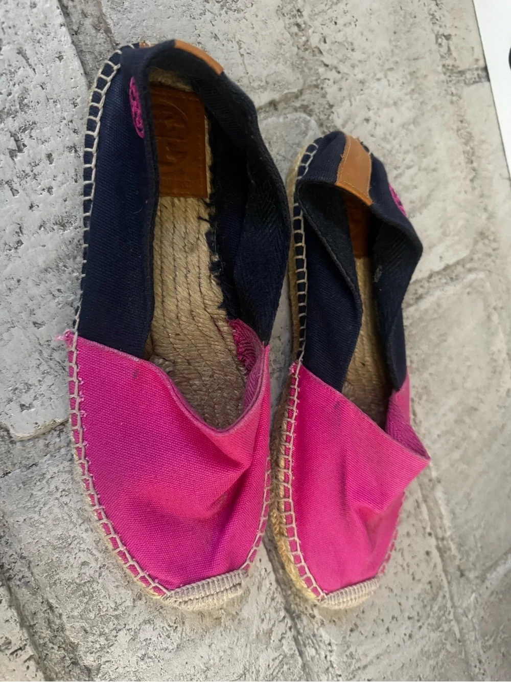 Tory Burch Pink and Navy Canvas Espadrilles