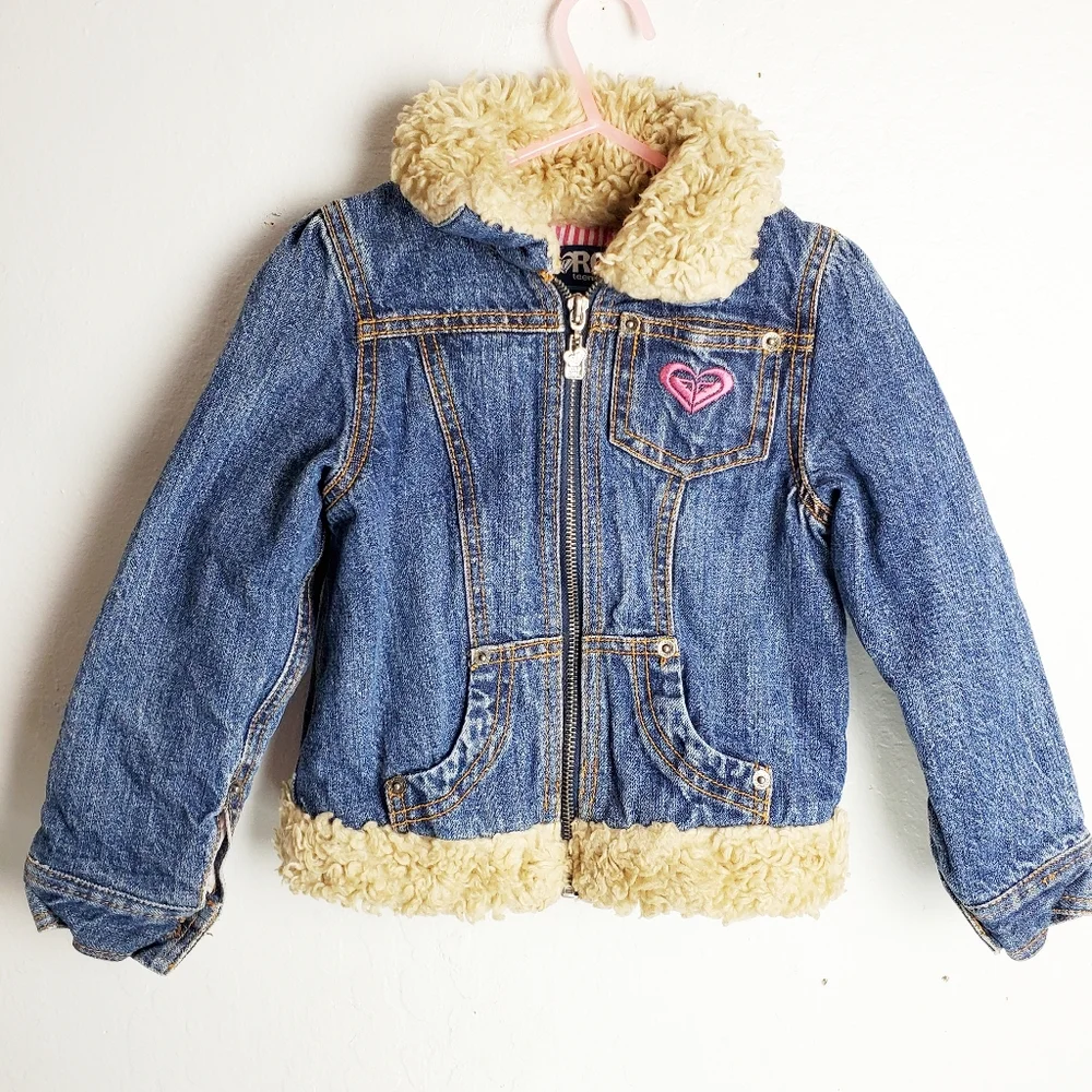 Roxy Girls Blue Denim Jean Jacket with Cream Sherpa Trim