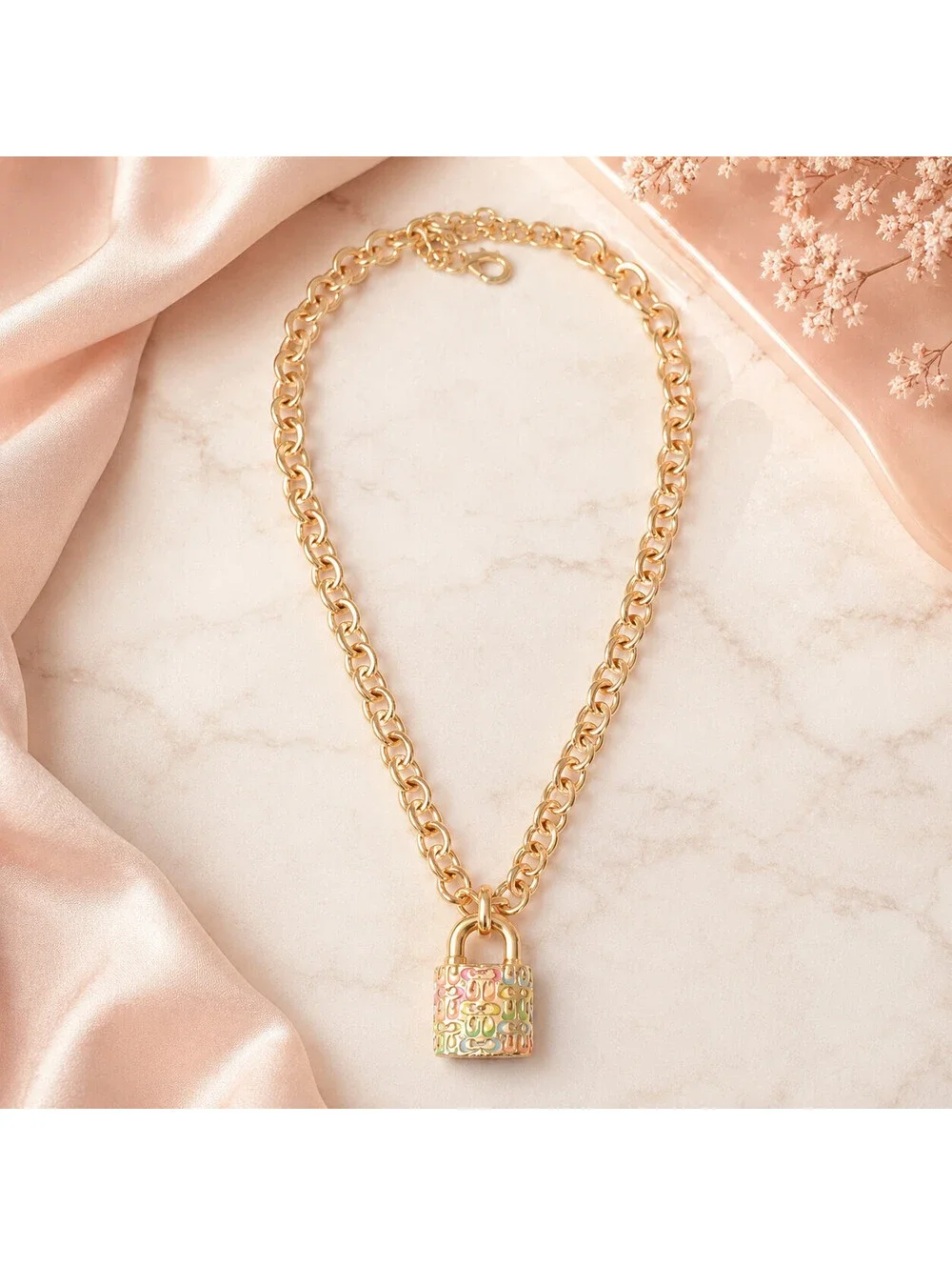 Coach Quilted Padlock Necklace