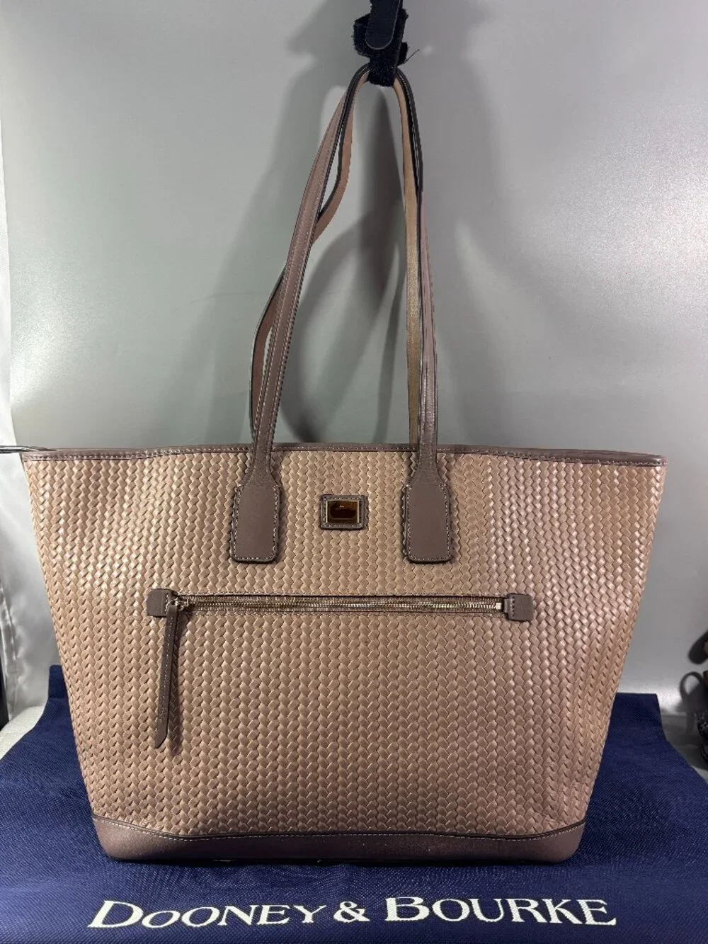 Dooney & Bourke Camel Leather Beacon Woven Embossed Large Tote