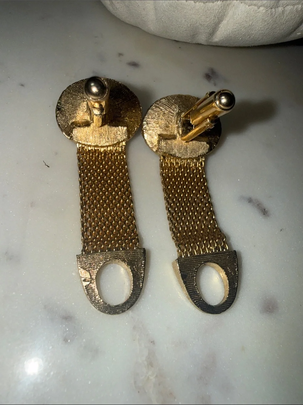 Gold-Tone Cufflinks with Blue-Green Faceted Inset