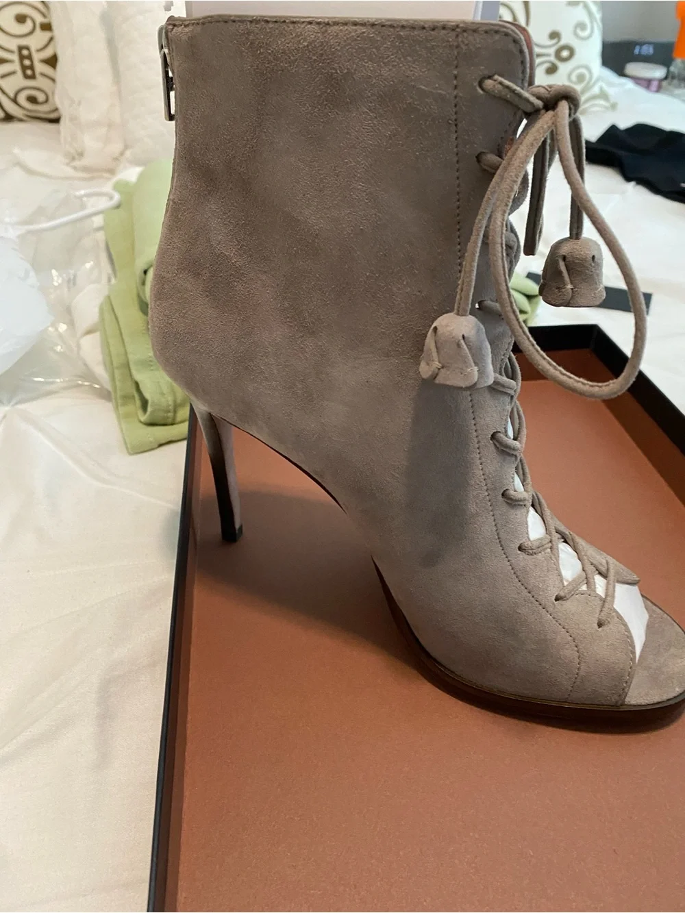Coach Taupe Suede Lace-Up Ankle Bootie