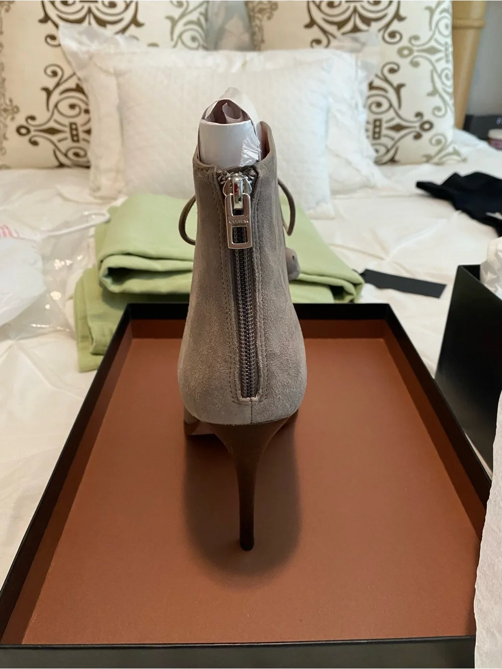 Coach Taupe Suede Lace-Up Ankle Bootie