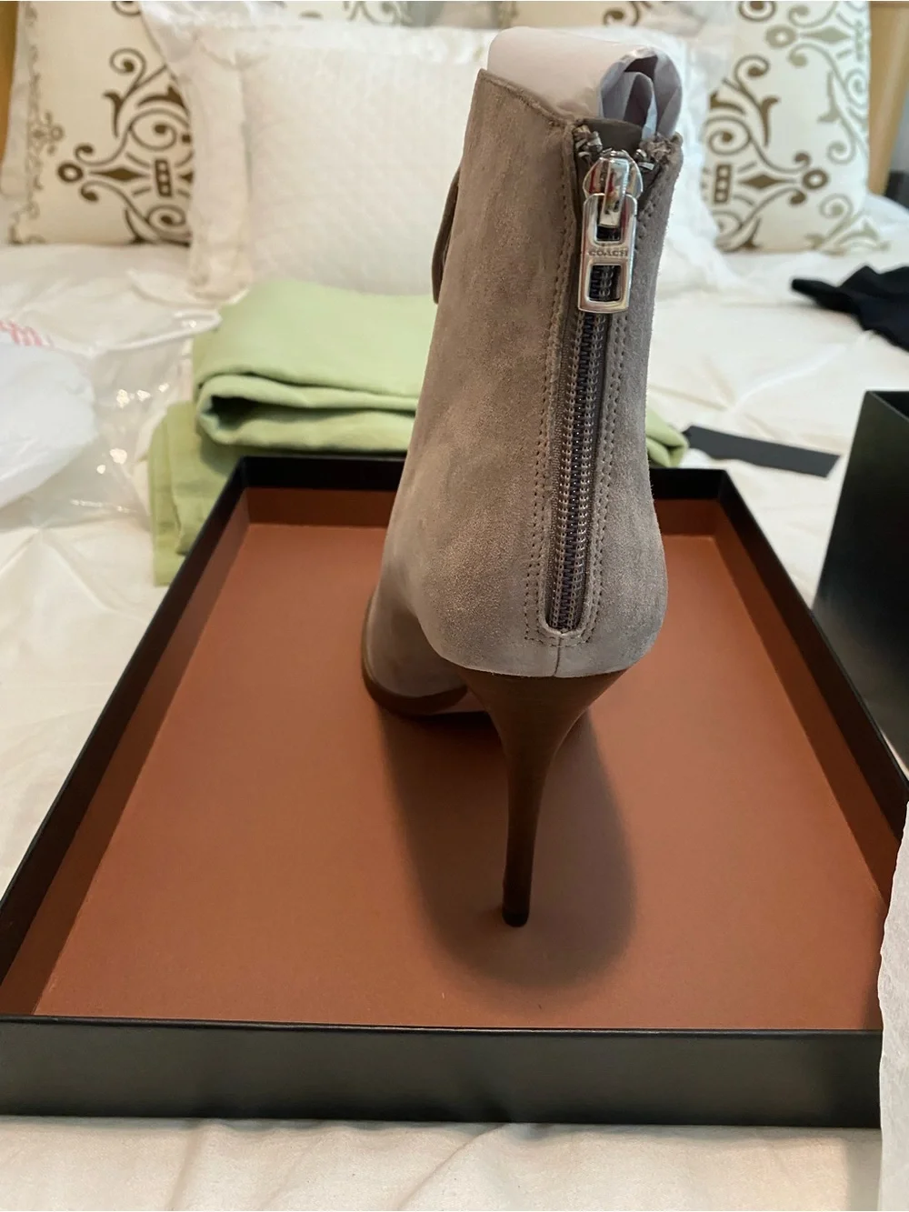 Coach Taupe Suede Lace-Up Ankle Bootie