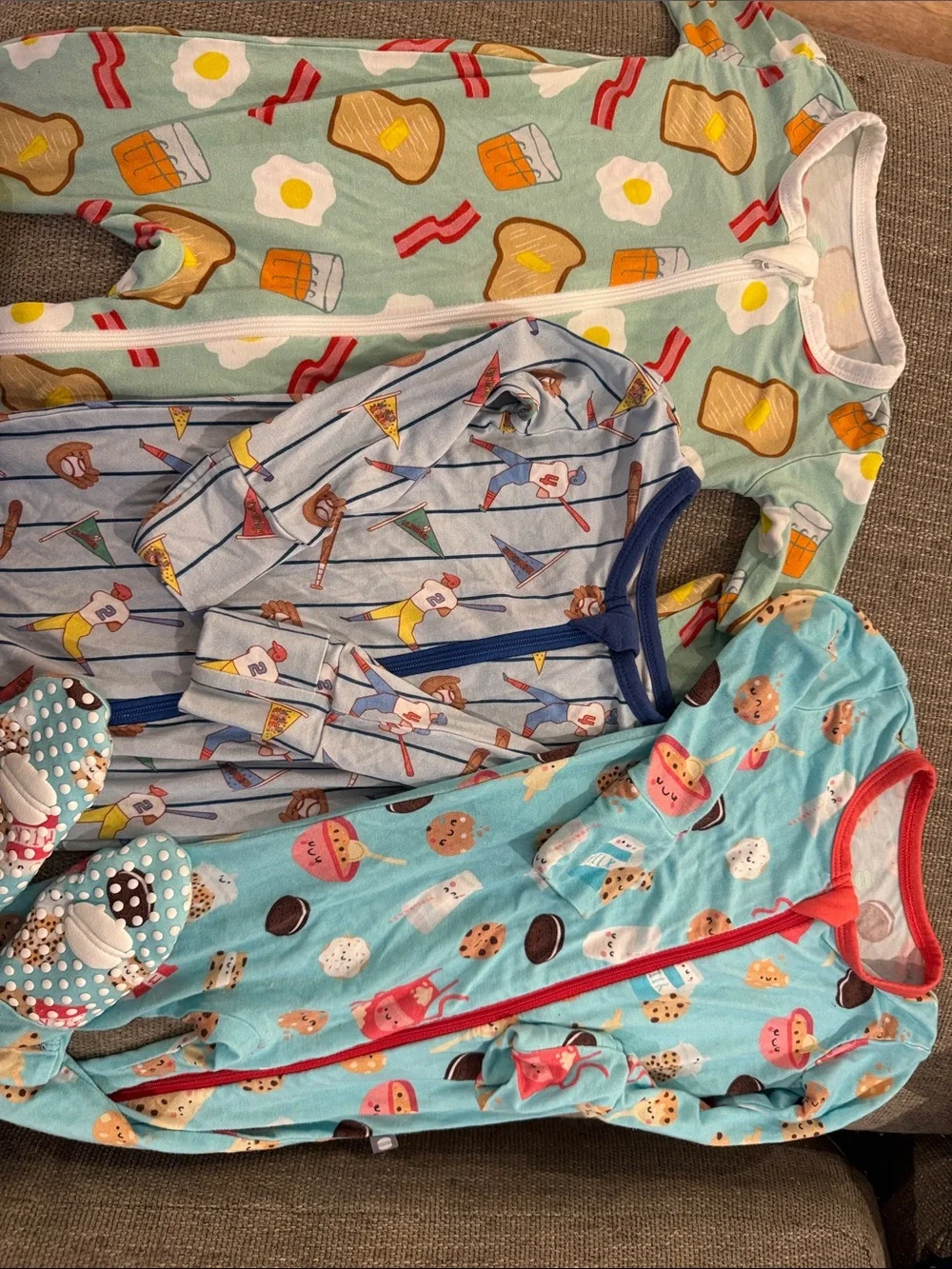 Cozy Kids Zip-Up Pajama Set in Light Aqua Breakfast & Snack Prints