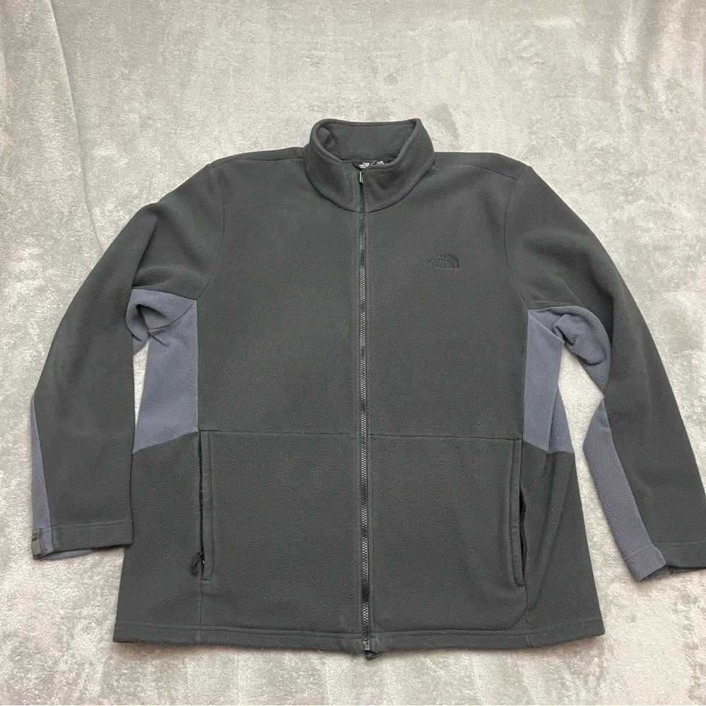 The North Face Fleece Jacket Gray Full Zip Mock Neck Outdoors Men Size 2XL