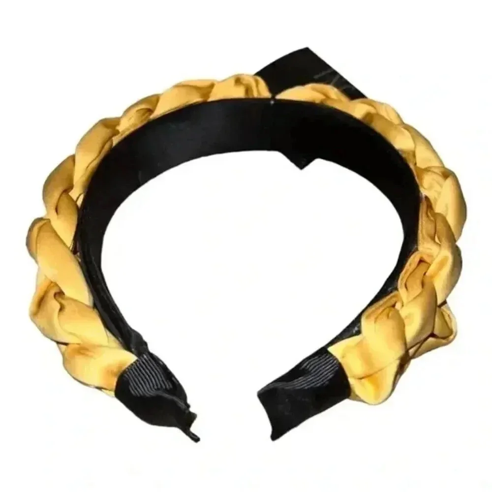 Mustard Yellow Braided Satin Headband Elegant Hair Accessory
