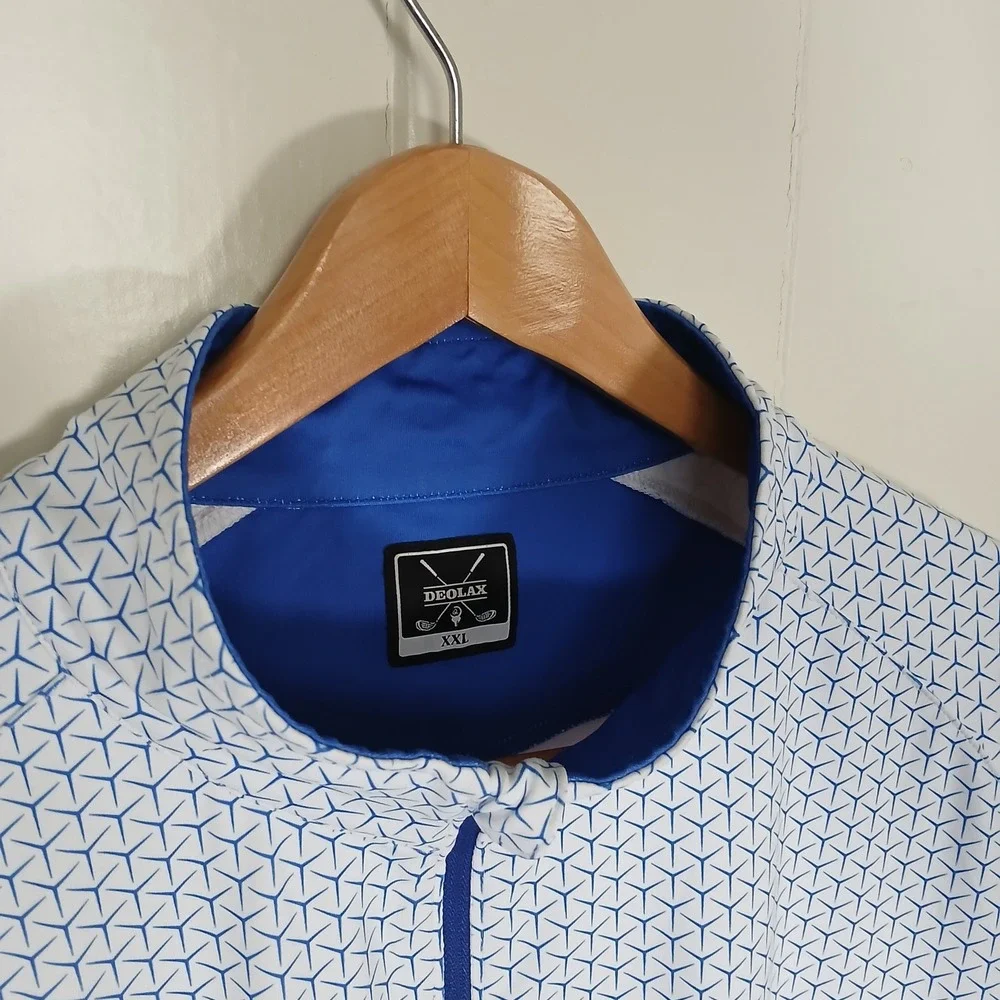 Deolax Quarter Zip Pullover Men XXL Blue White Geometric Print Golf Top