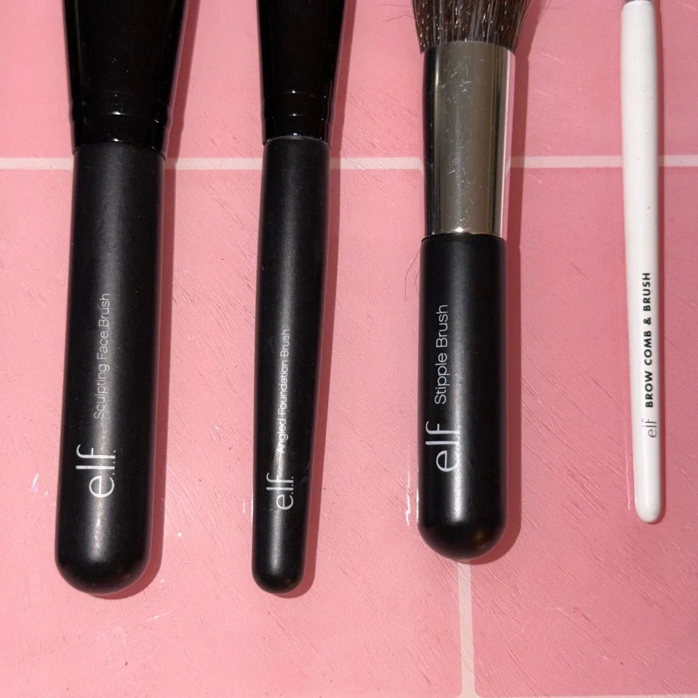 ELF Cosmetics Makeup Brush Set 6pc Stipple Blush Foundation Sculpting Brow Brush