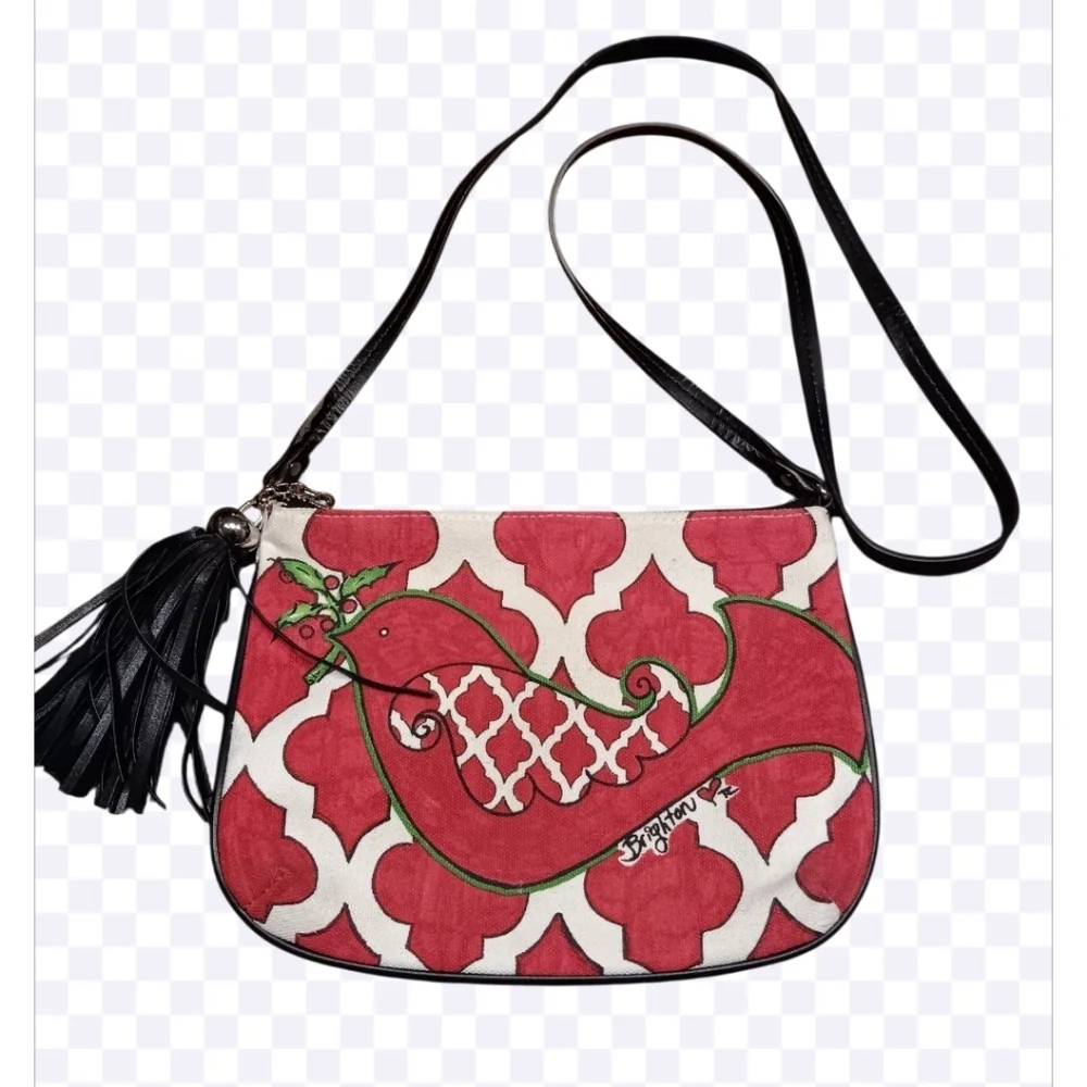 BRIGHTON Love Dove Pouch Crossbody Purse Bag Tassel Canvas Tom Clancy