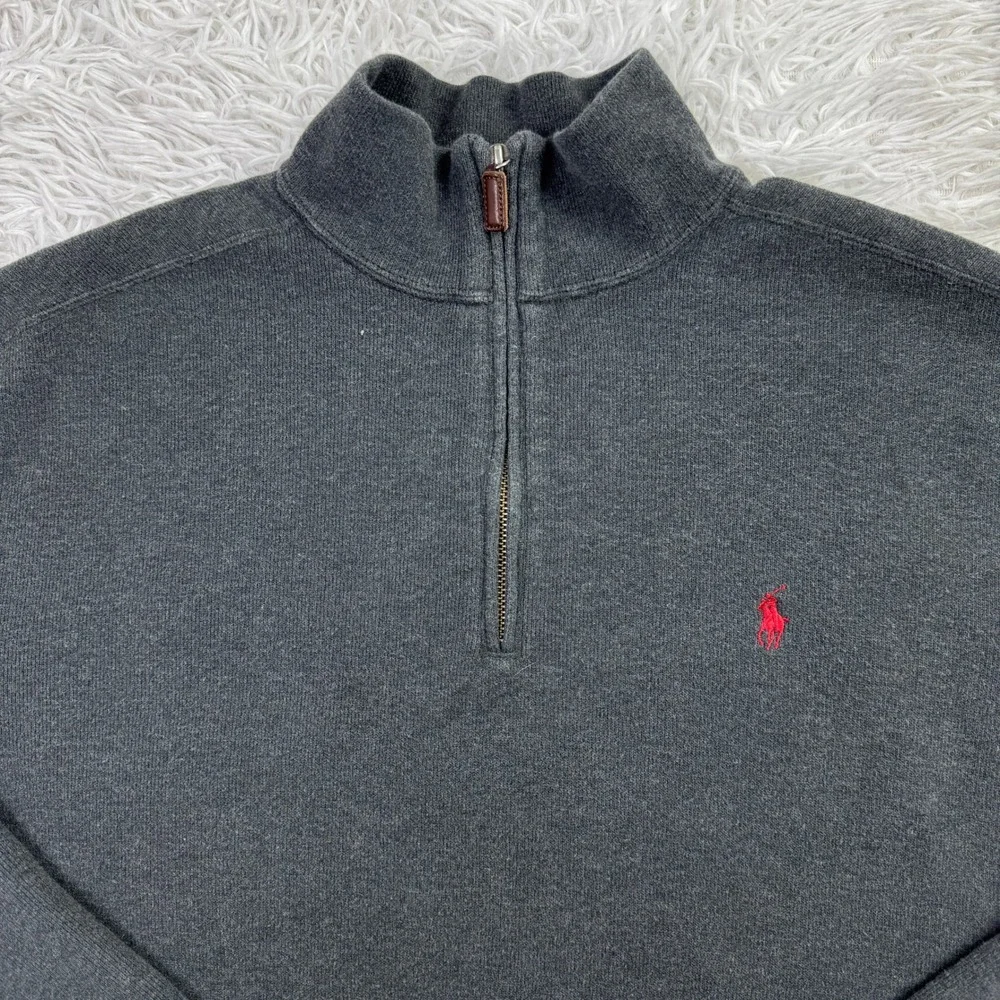 Polo Ralph Lauren Sweater Mens Extra Large Gray‎ 1/4 Zip 100% Cotton Pony Preppy