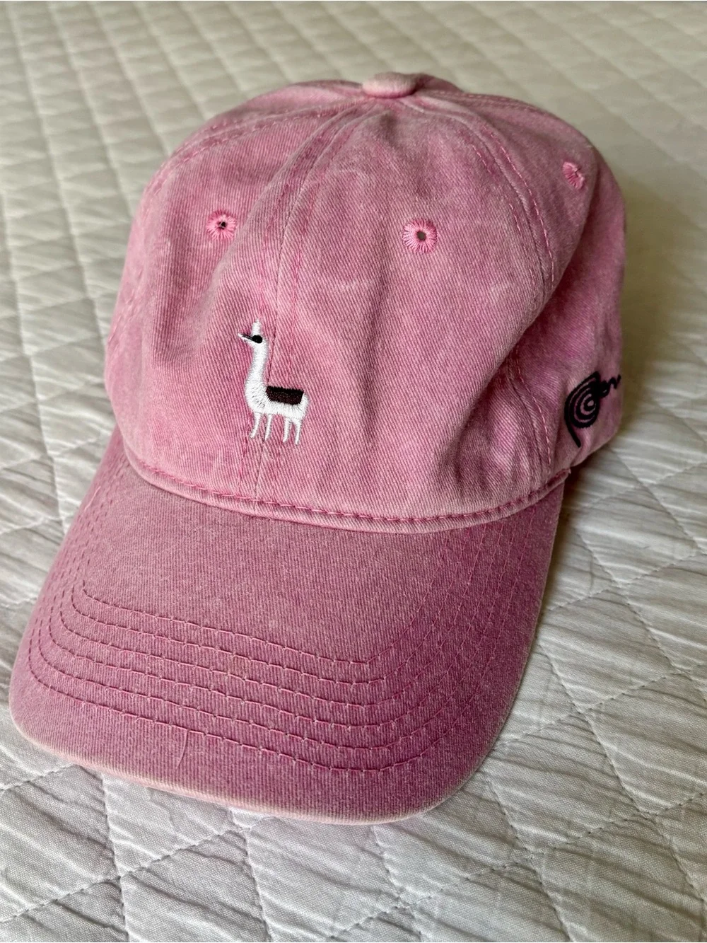 Pink Embroidered Llama Baseball Cap