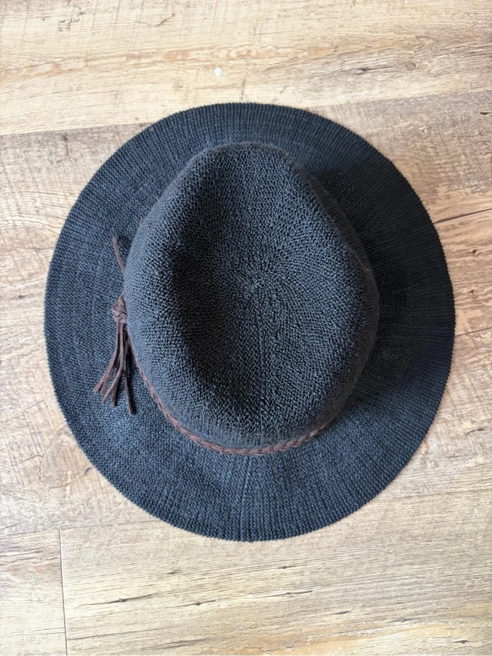 Scala Pronto Black Knit Safari Hat with Braided Band