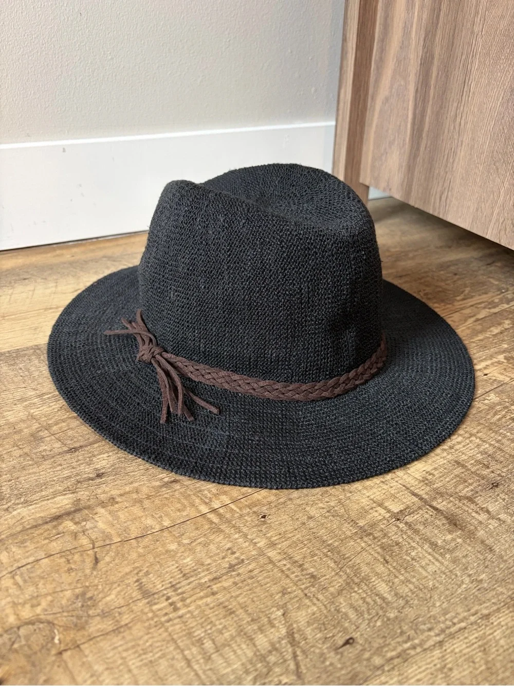 Scala Pronto Black Knit Safari Hat with Braided Band