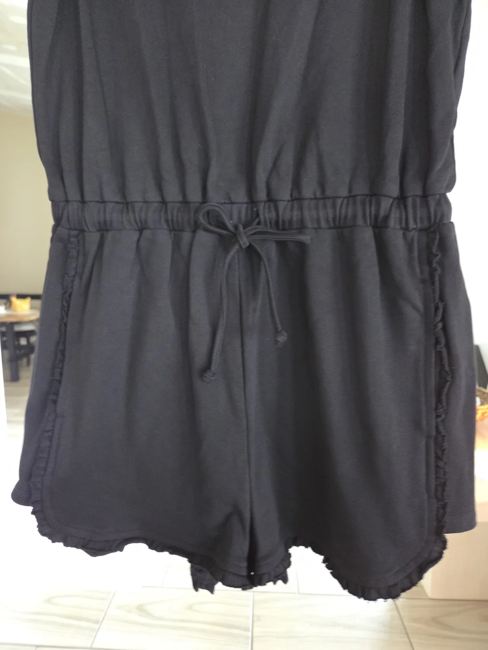 Doe & Rae Black Sleeveless Drawstring Romper