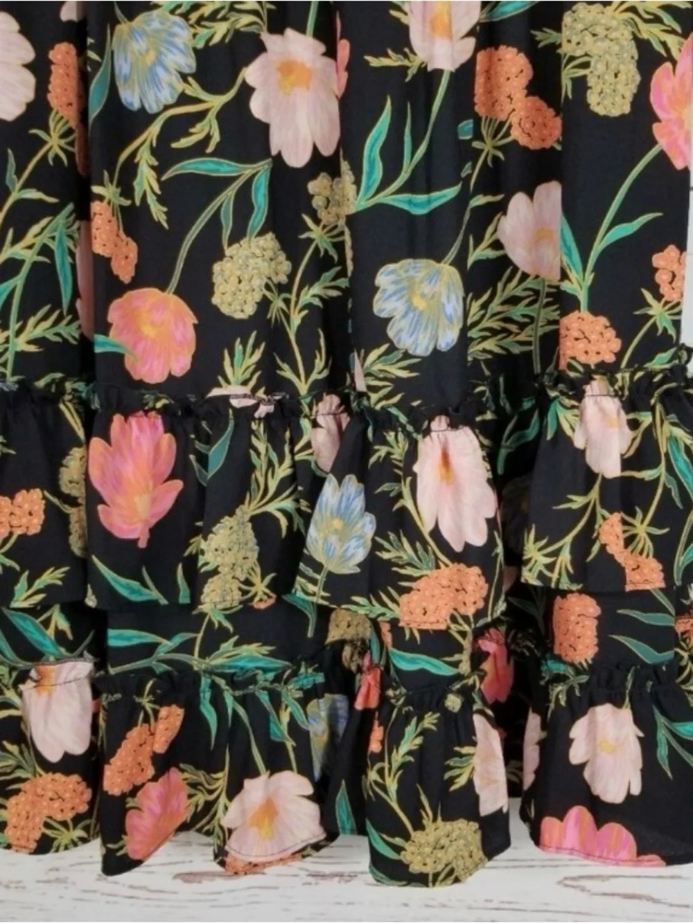 kate spade Black Floral Midi Dress with Pink and Green Accents