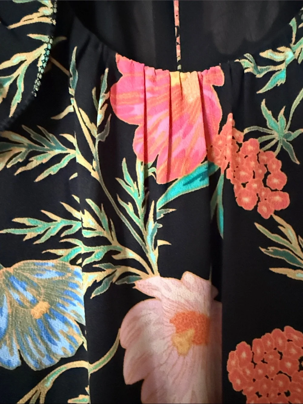 kate spade Black Floral Midi Dress with Pink and Green Accents