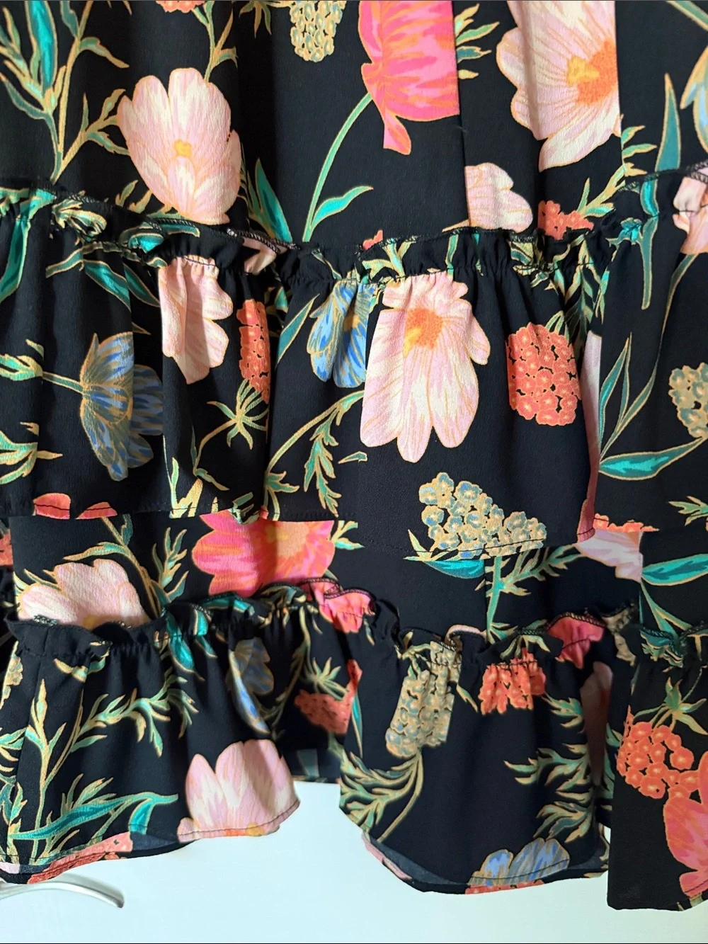 kate spade Black Floral Midi Dress with Pink and Green Accents
