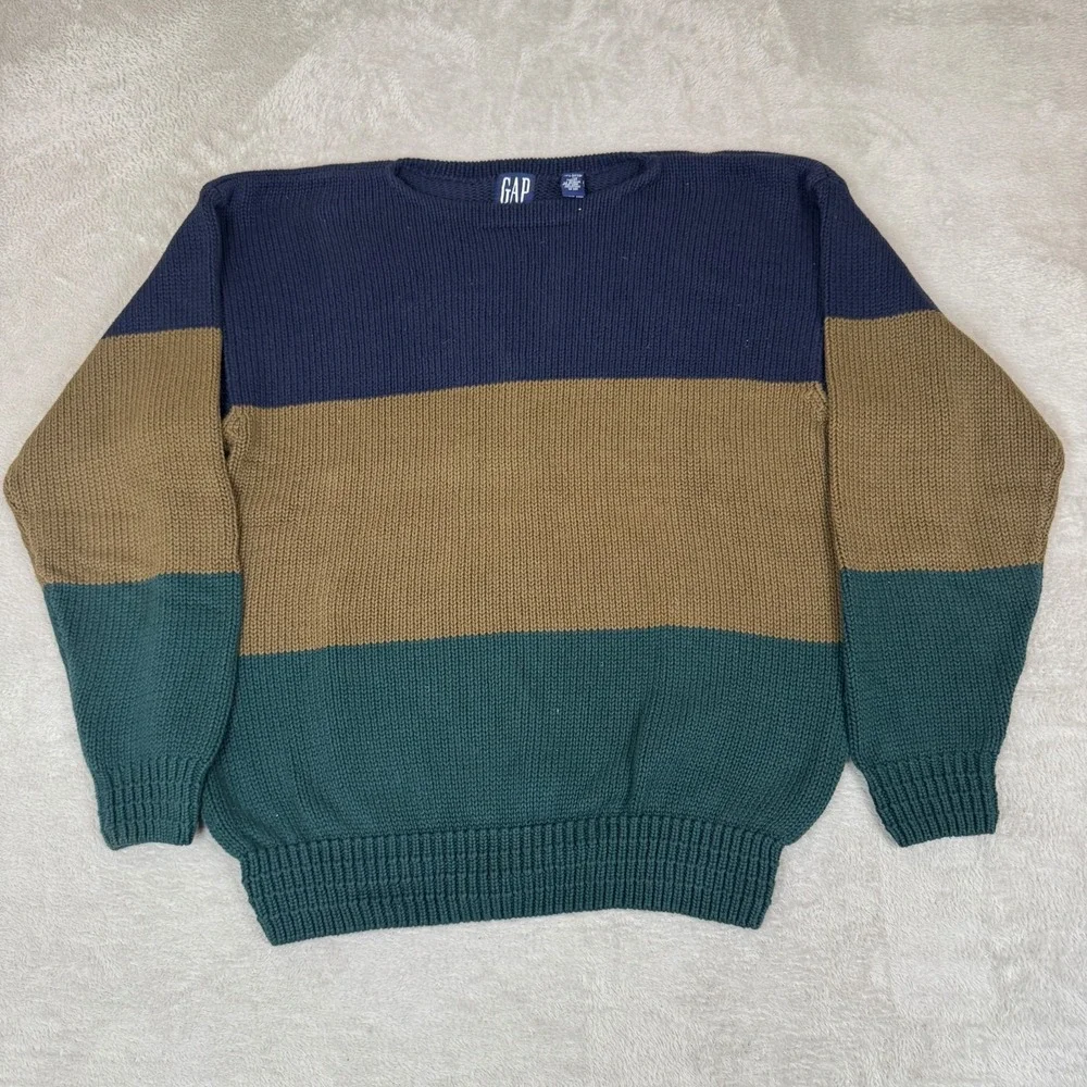 VTG 90s GAP‎ Sweater Mens L Multicolor Preowned Pullover Jumper Colorblock Cozy