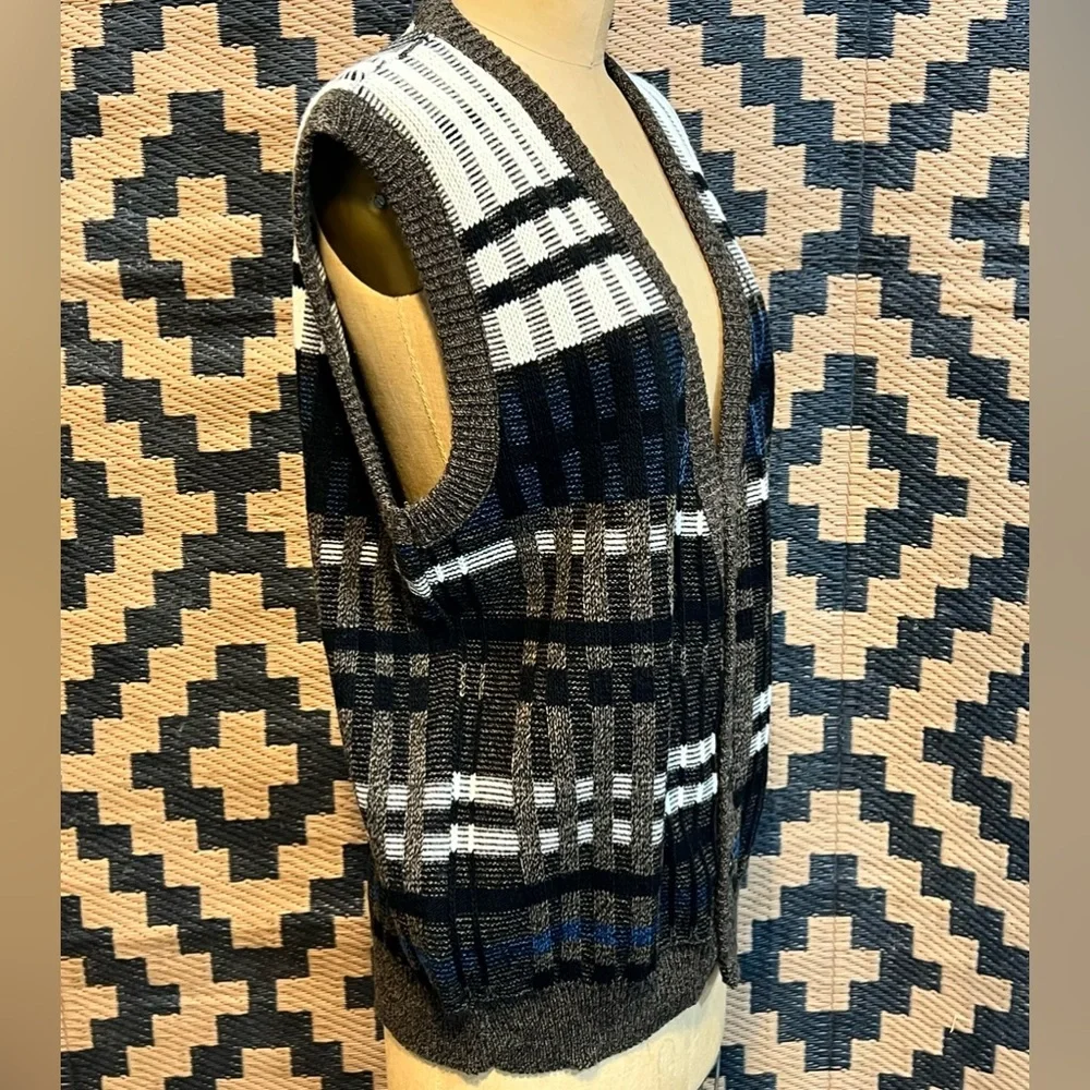 VINTAGE 80s plaid knit sweater vest button front cardigan earthy neutral grandpa