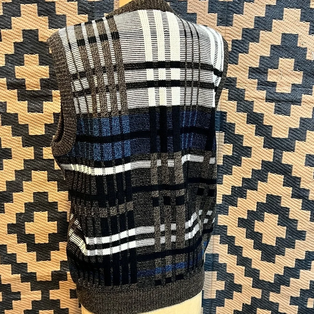 VINTAGE 80s plaid knit sweater vest button front cardigan earthy neutral grandpa