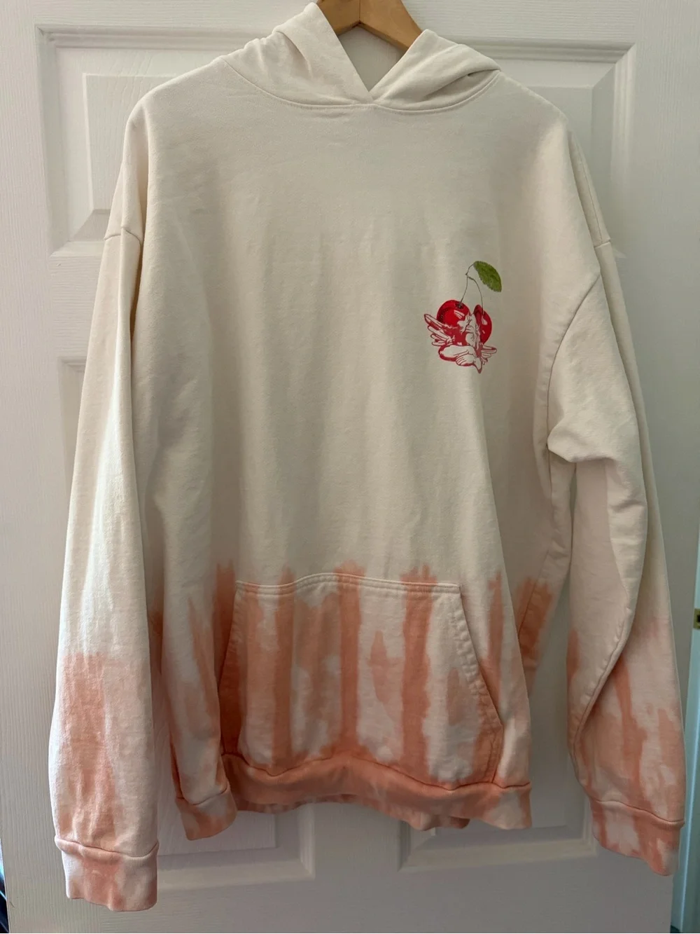 Boys Lie White & Peach Tie-Dye Hoodie with Cherry Graphic