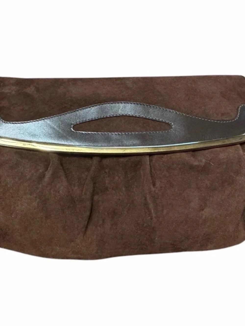 Vintage Suede Fold-Over Clutch with Leather Handle in Brown