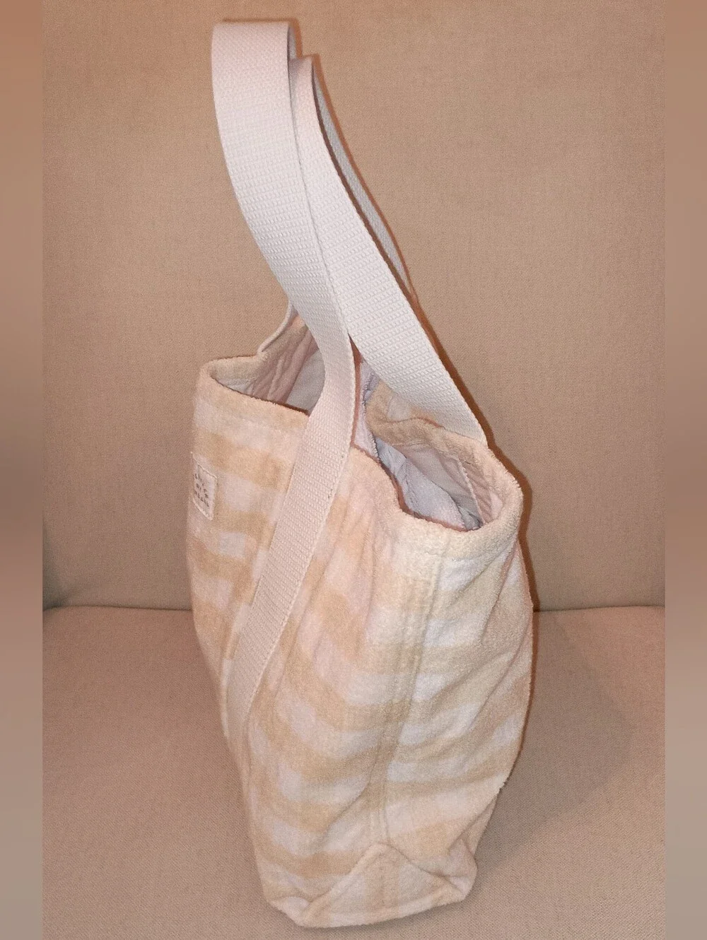 Loeffler Randall Cream and White Gingham Terry Cloth Tote Bag
