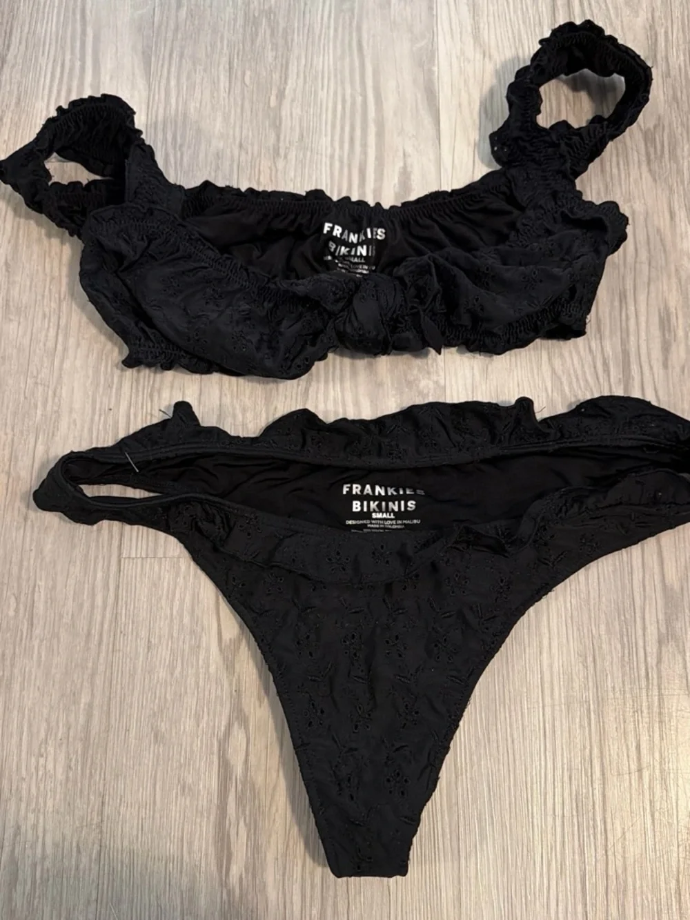 Frankie's Bikinis Black Eyelet Ruffle Two-Piece Swim Set