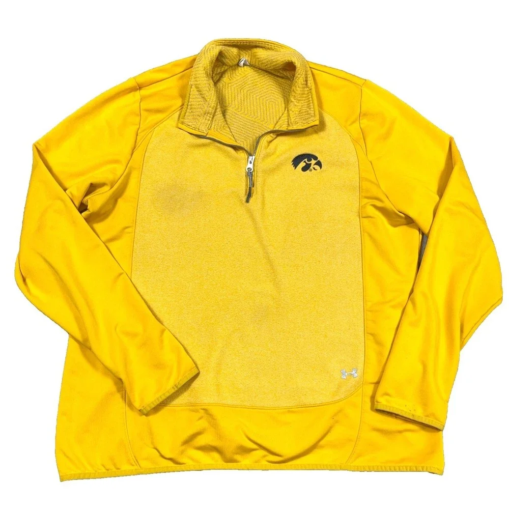Iowa Hawkeyes Sweater Men XXL 2XL Yellow Pullover Quarter Zip Under Armour *‎