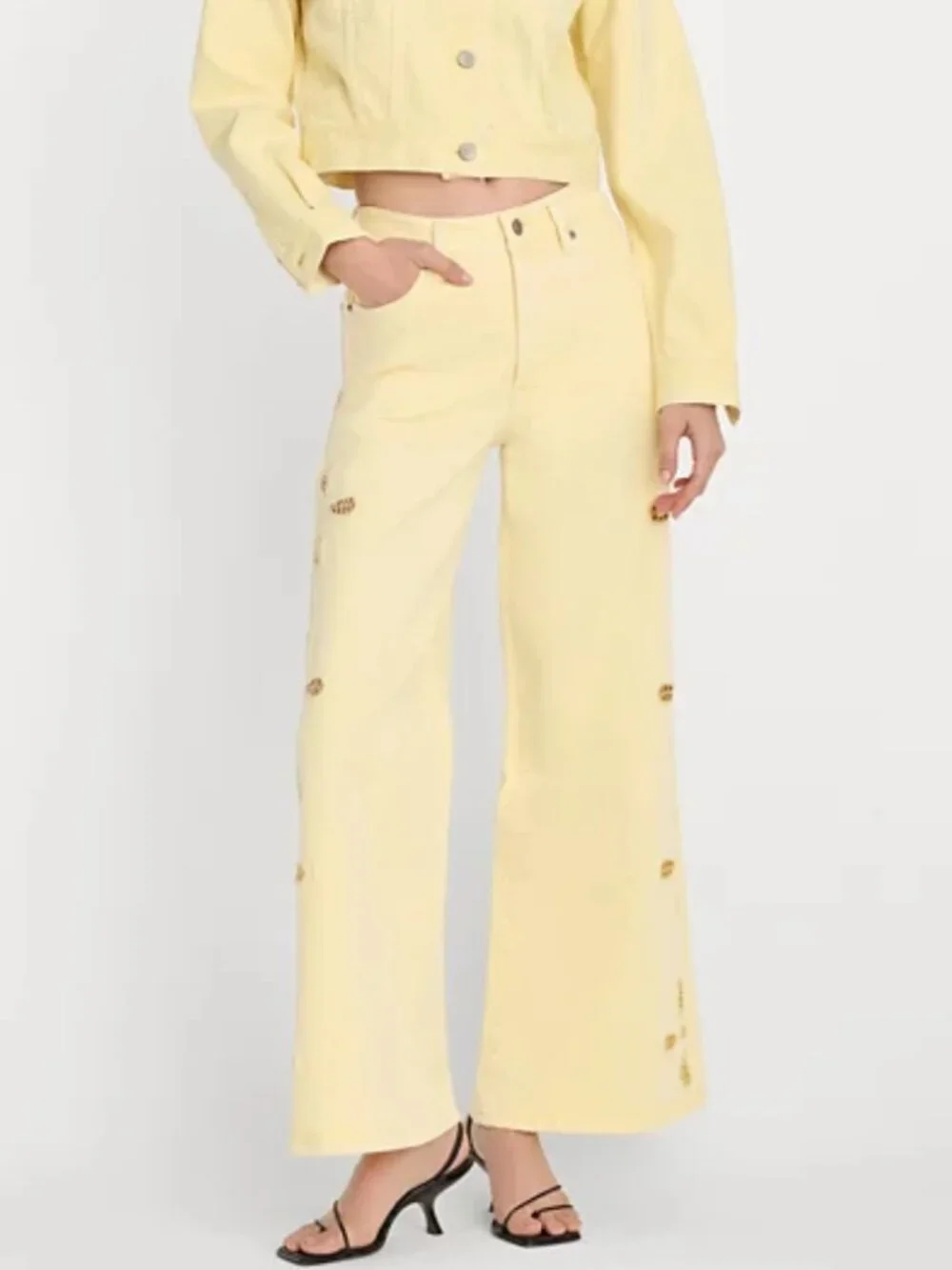 Good American Women's Wide-Leg Jeans Yellow High Waist Lyocell Size 0/25 NWT