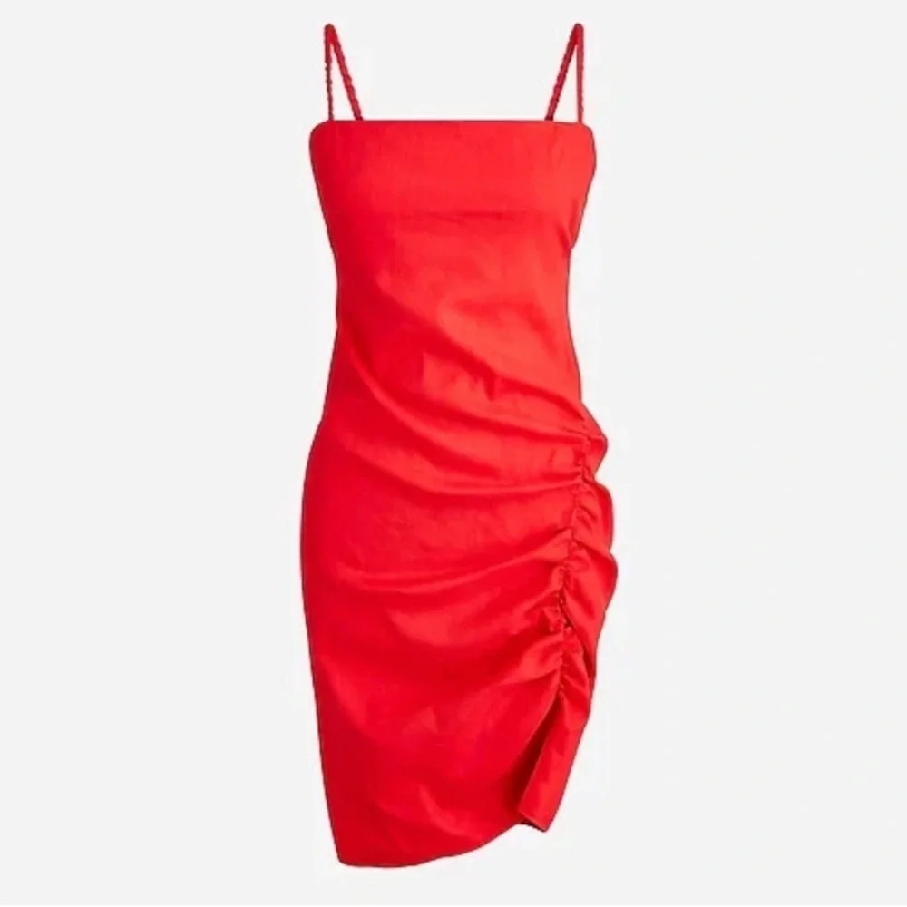 J.Crew Collection Side-Ruched Dress Stretch Linen-Viscose Blend Red Plus Size 24
