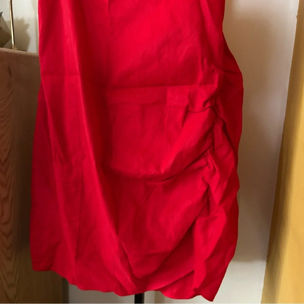 J.Crew Collection Side-Ruched Dress Stretch Linen-Viscose Blend Red Plus Size 24
