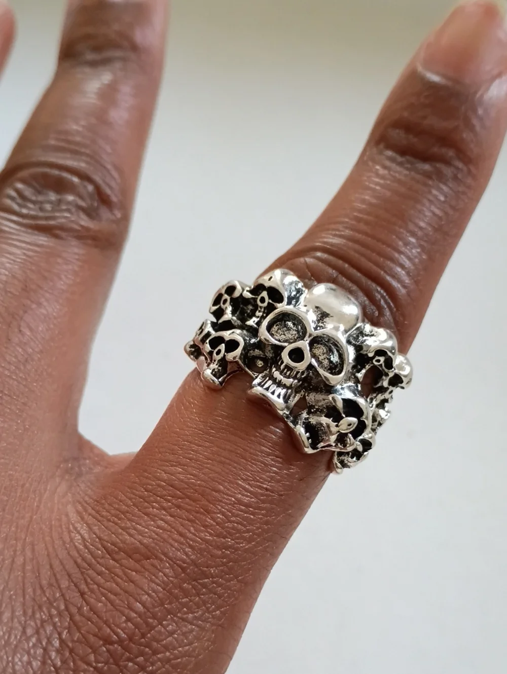 Silver Tone Skull Ring Biker Gothic Statement Band Men’s Size 9