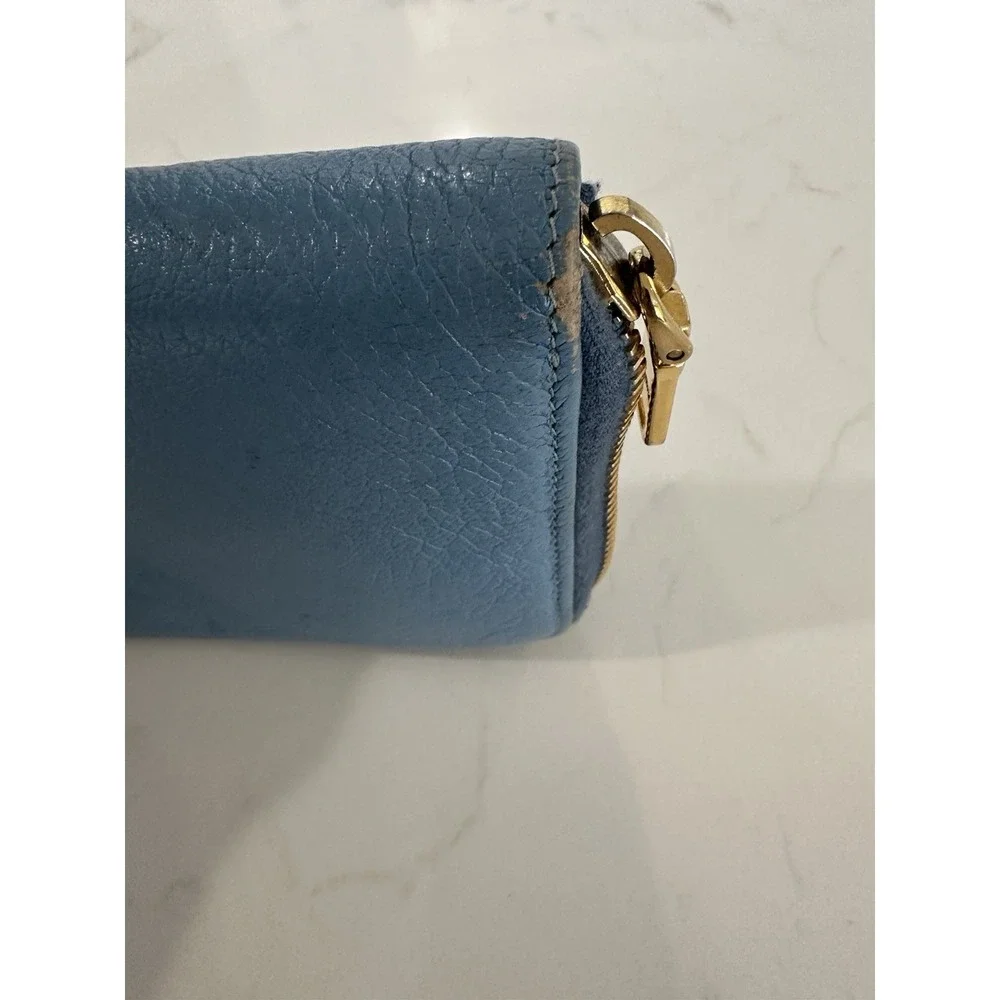 MIU MIU Blue Pink Leather Zip Around Wallet Clutch See PHOTOS FAIR CONDITION