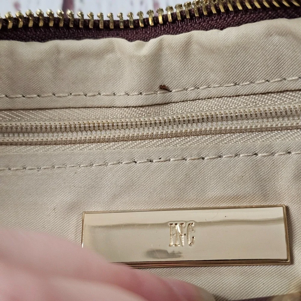 INC Burgundy Faux Leather Ring Handle Clutch Wristlet